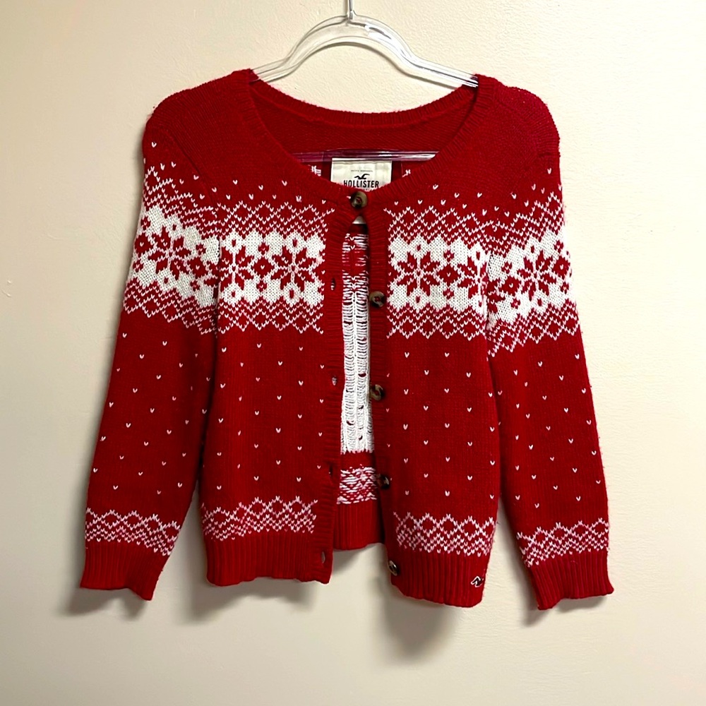 Hollister Red and White Patterned Cardigan